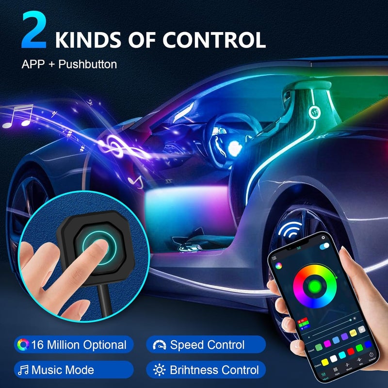 WEBUPAR RGB Acrylic Ambient Lighting Car Lights, LED Strip Lights with APP Control, 593 LEDs Interior Car Lights, 6 in 1 Neon Car Ambient Lighting Kit - Image 3